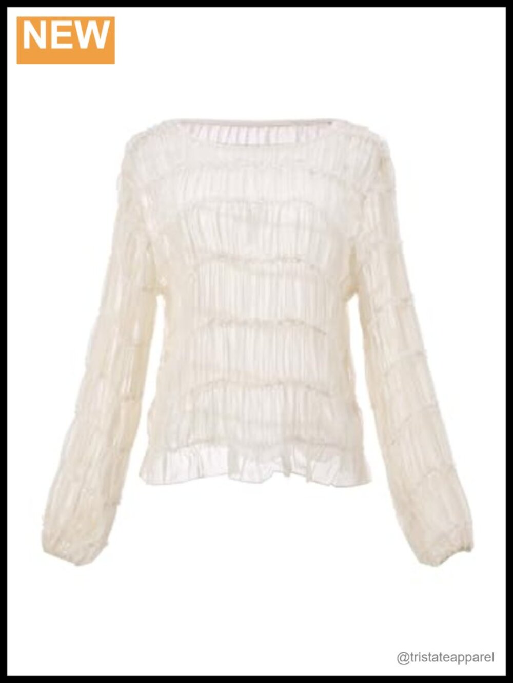 Lantern Long Sleeve Ruffle Crew Neck Textured Blouse Women's Top